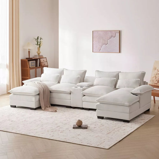 Modern Chenille U Shaped Sectional Console Couch