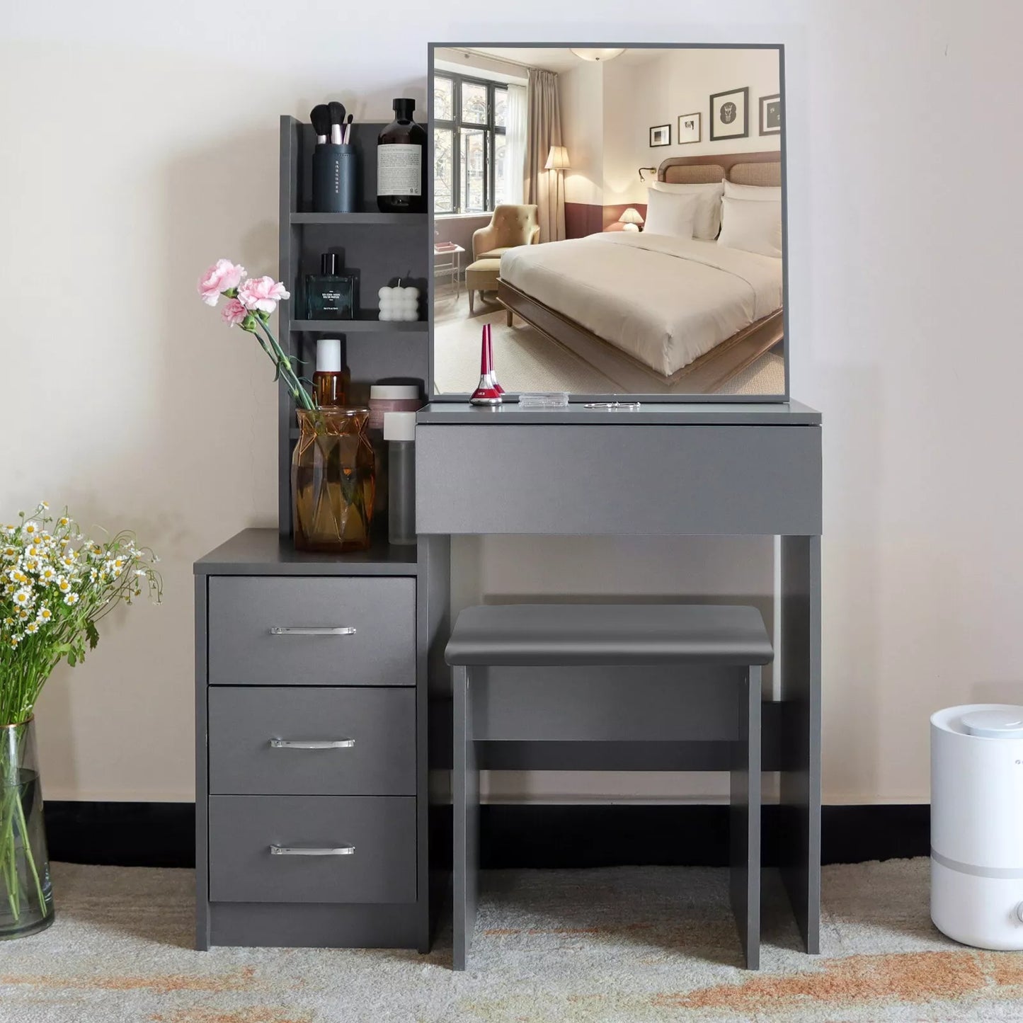 Ana Mirrored Vanity Dressing Table With Drawer