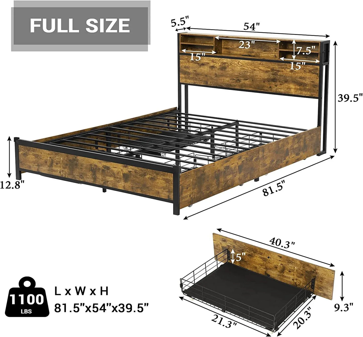 Otto Plateform Bed Frame With Storage & Light