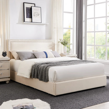 Queen Fabric Plateform Bed Frame With Storage