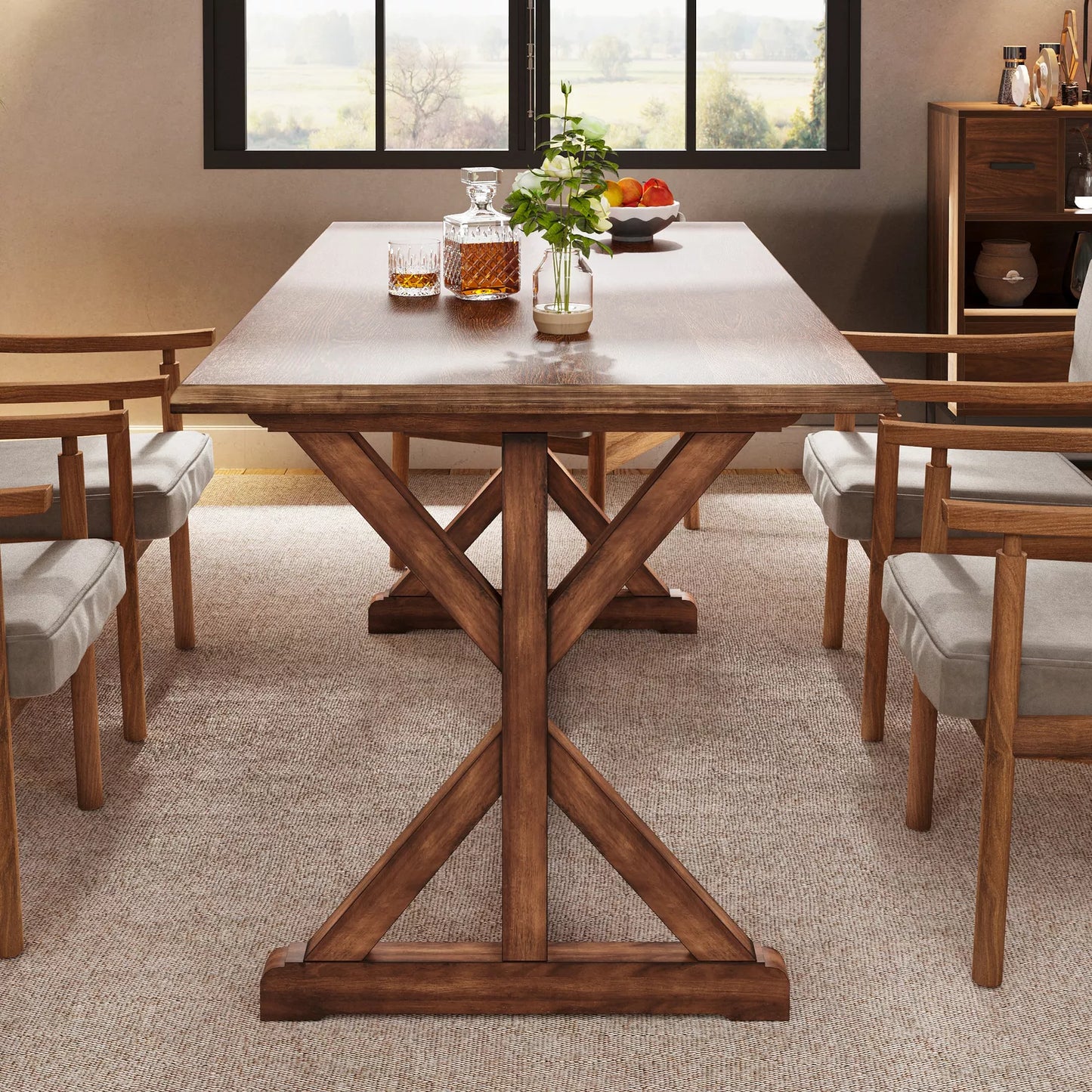 Conor Solid Wood Farmhouse Dining Table For 6