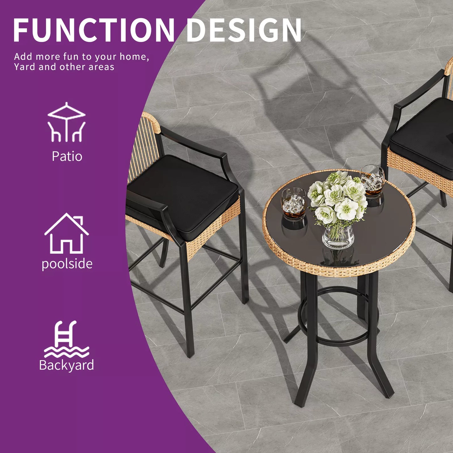 Oneal 3 Pieces Outdoor Patio Dining Set