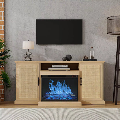 Boyd Mid Century Rattan Fireplace TV Stand