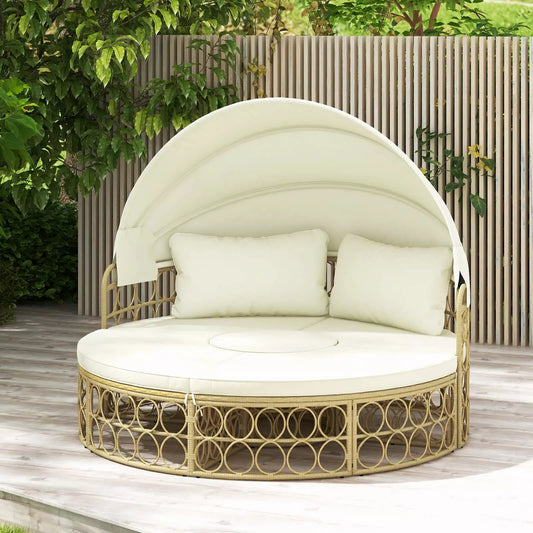 Damon Outdoor Patio Rattan Daybed With Canopy