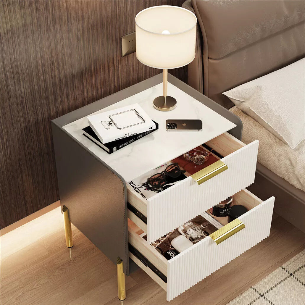 Sion Marble Nightstand Table With Drawers