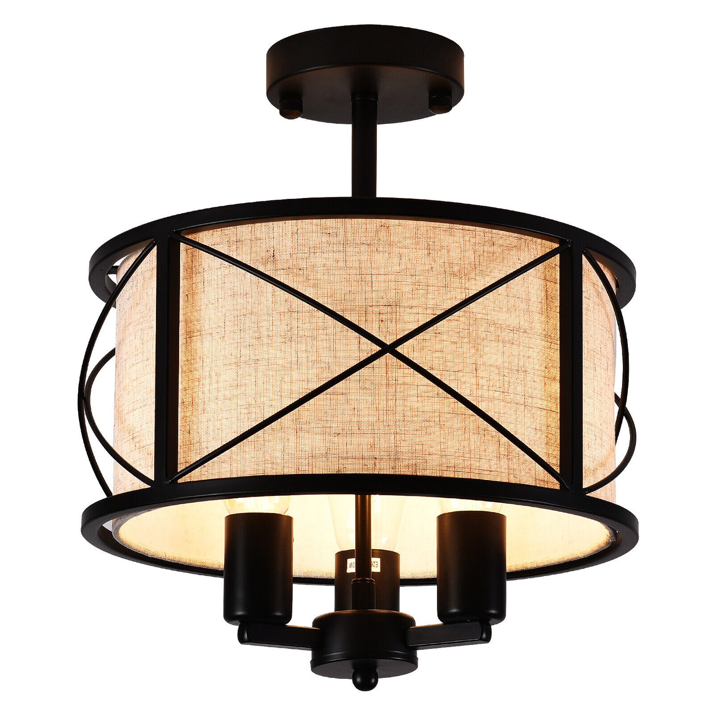 Fabric Drum Semi Mount Ceiling Light