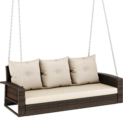 Outdoor Rattan Cushioned Hanging Patio Swing