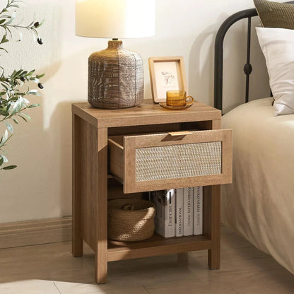 Duke Rattan Nightstand Table With Drawer