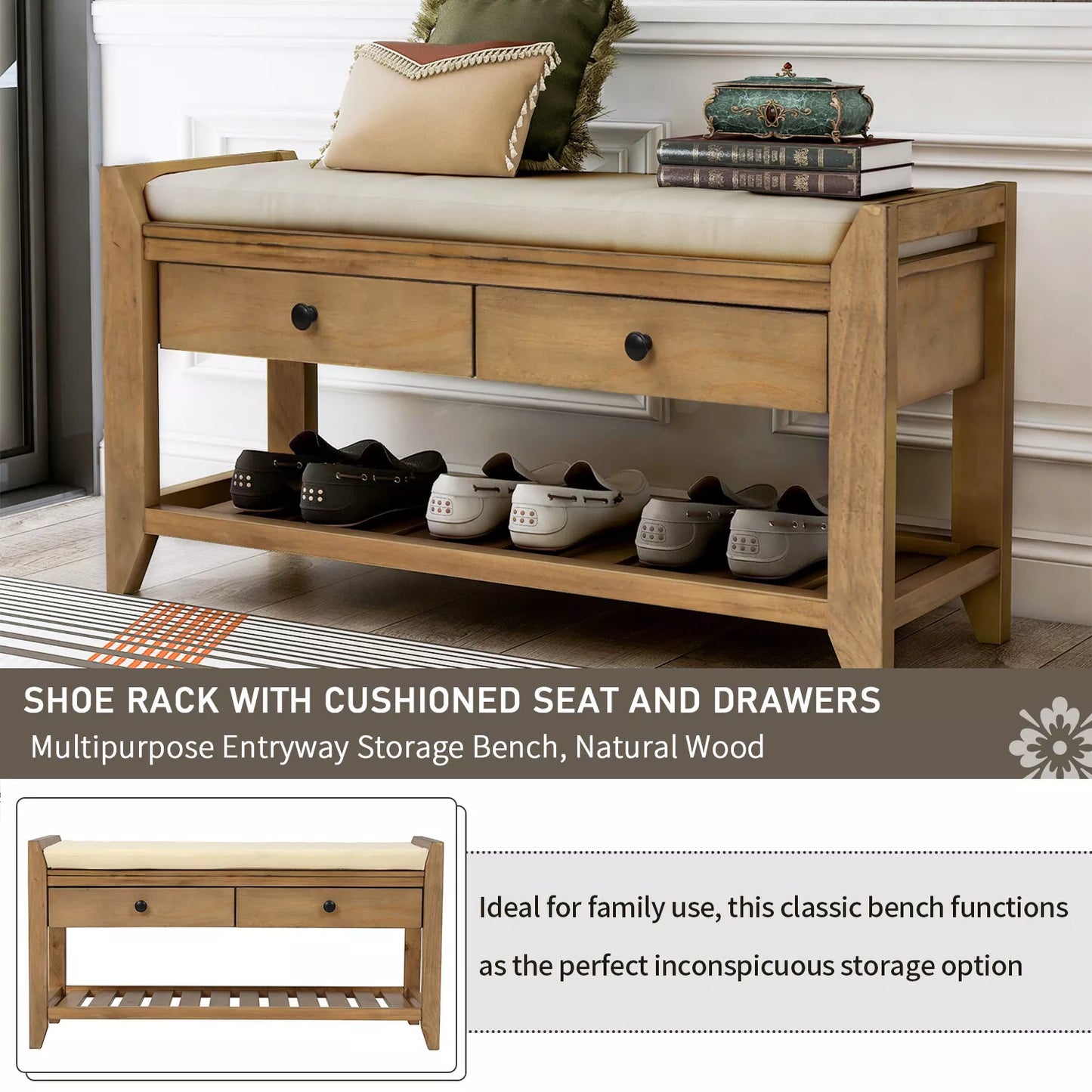 Zaina Indoor Wooden Storage Bench