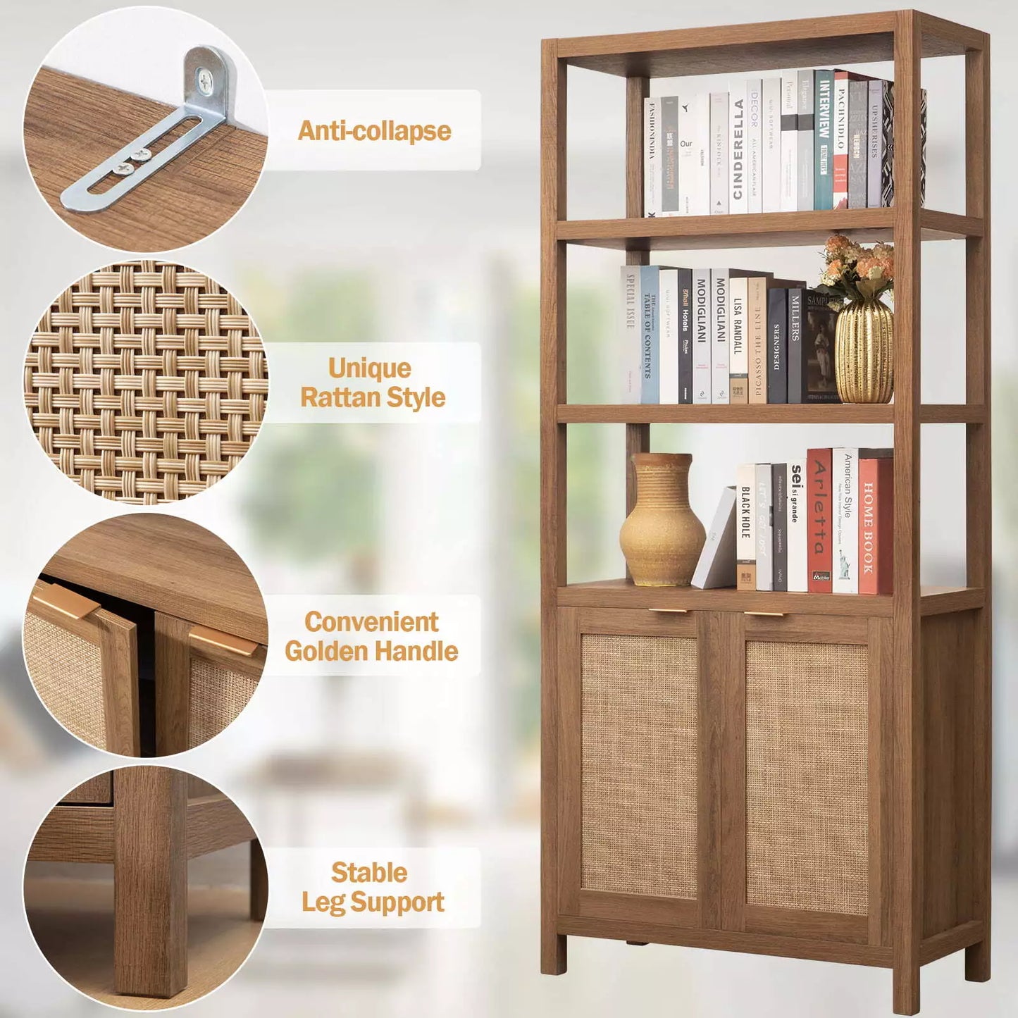 Maia Tall Rattan Bookcase Bookshelf