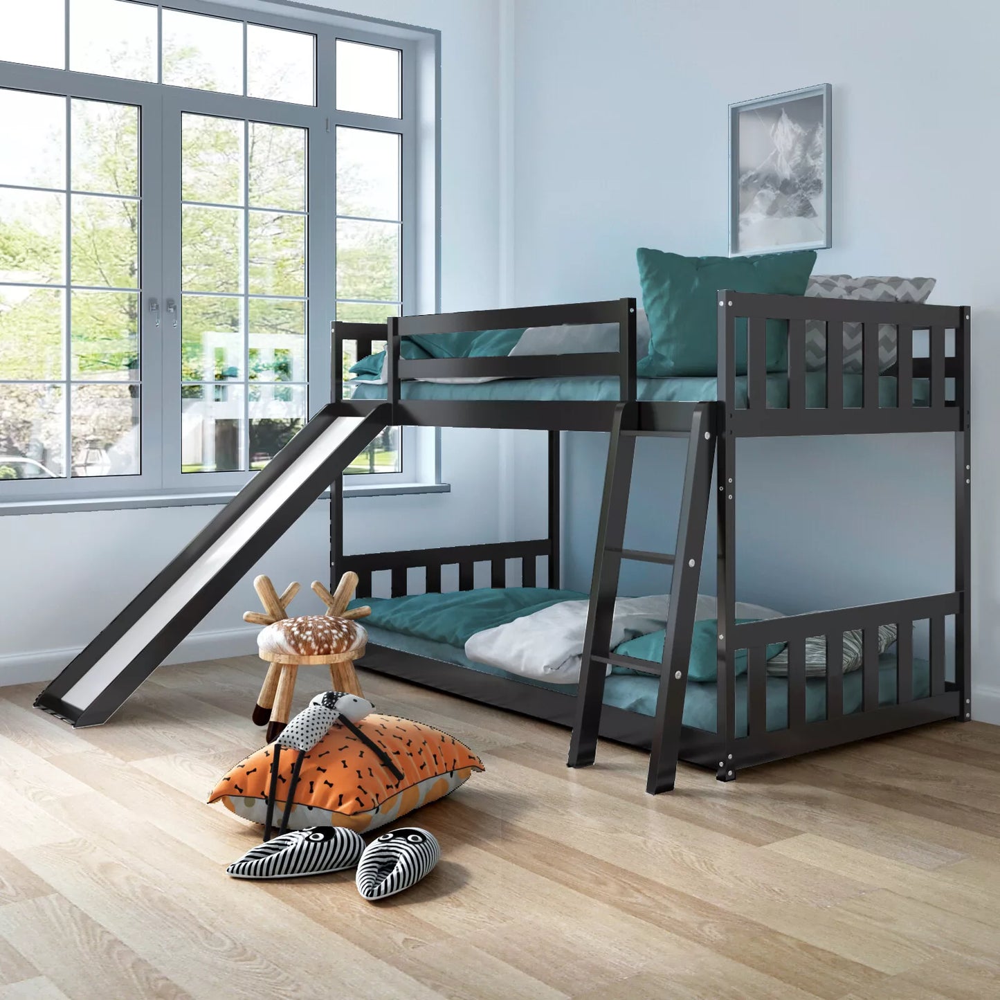 Nina Twin Over Twin Kids Bunk Bed With Slide