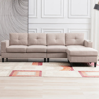 Convertible Linen L Shaped Sectional Couch