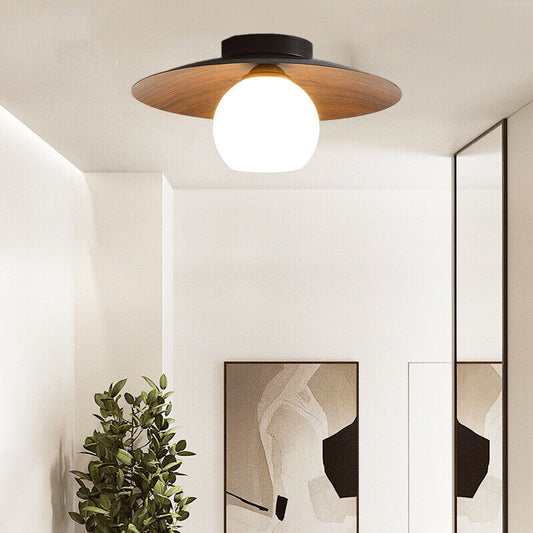 Modern Walnut Semi Mount Ceiling Light