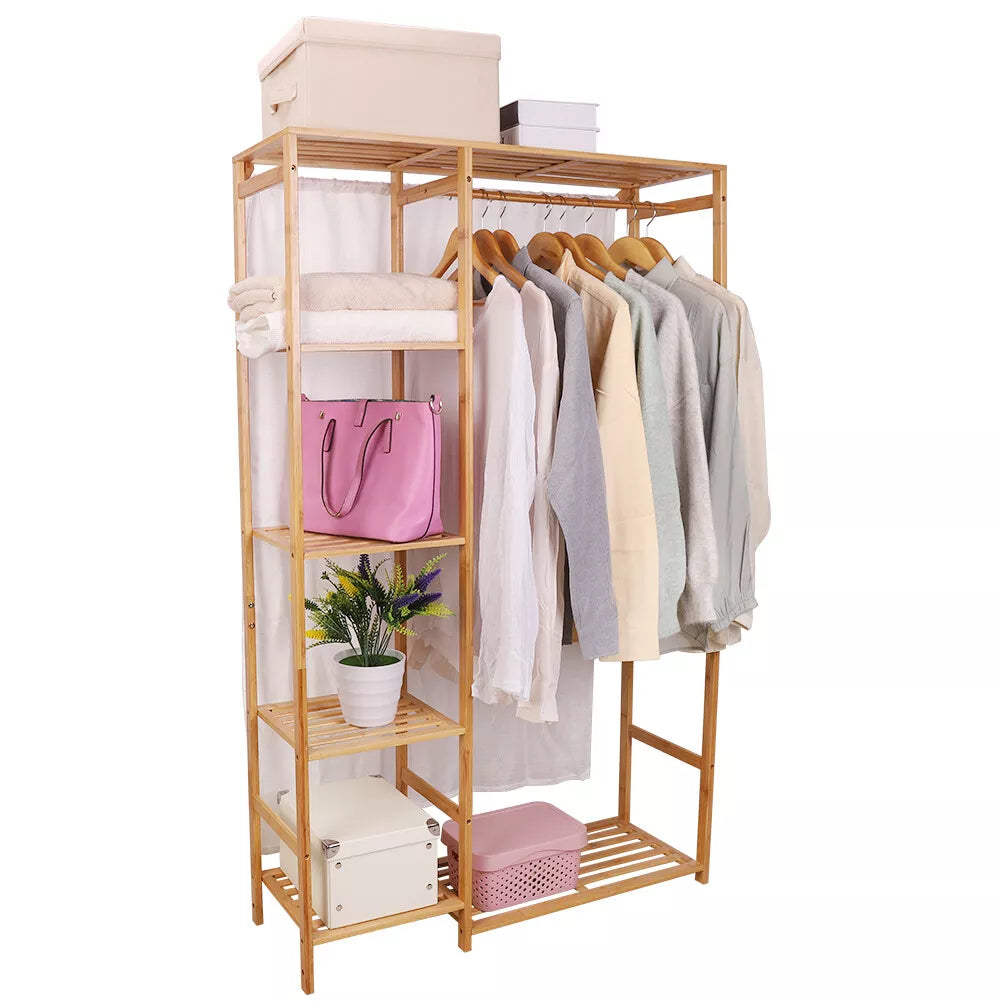 35" Heavy Duty Bamboo Wardrobe Clothes Rack