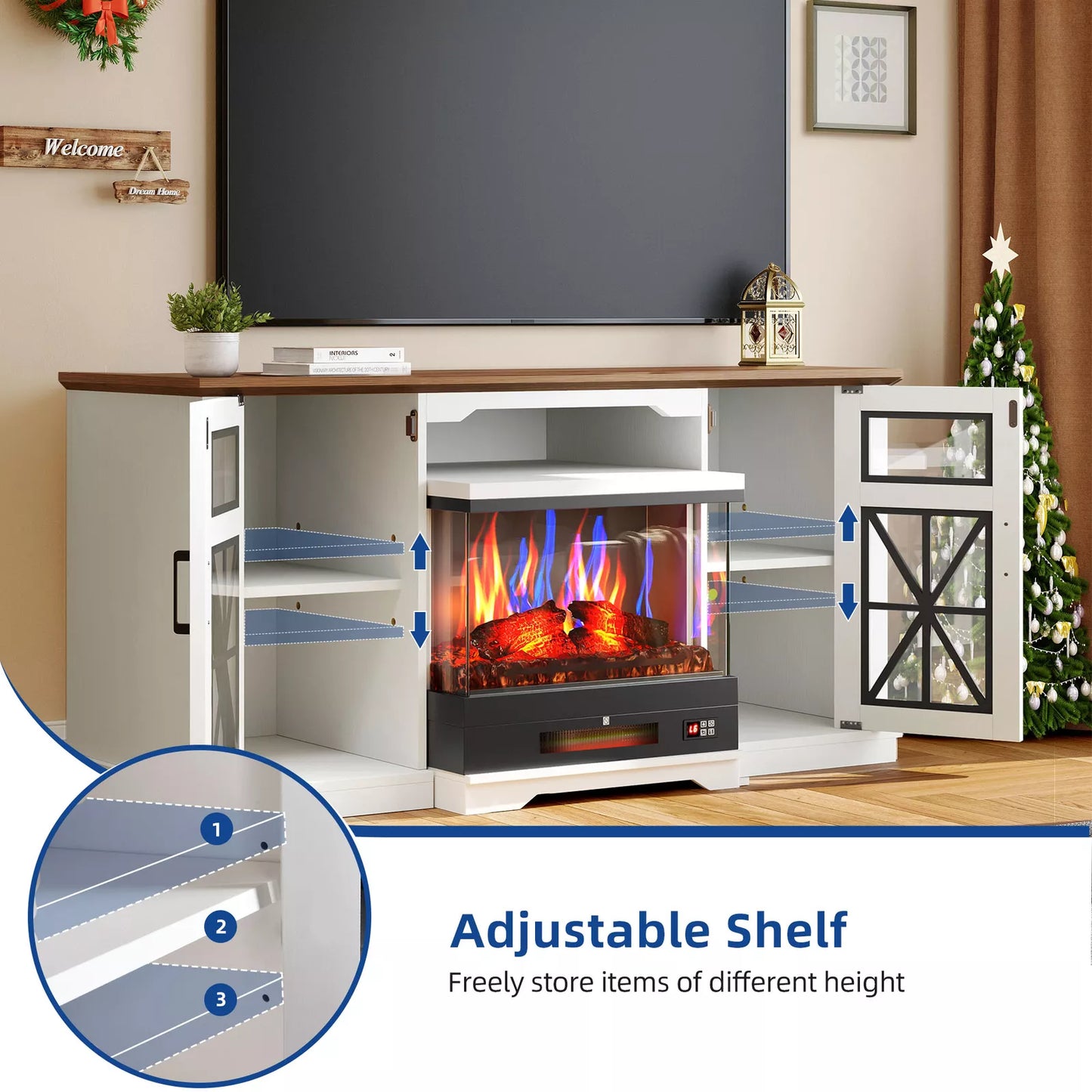 Kira Farmhouse Fireplace TV Stand (Up to 65")