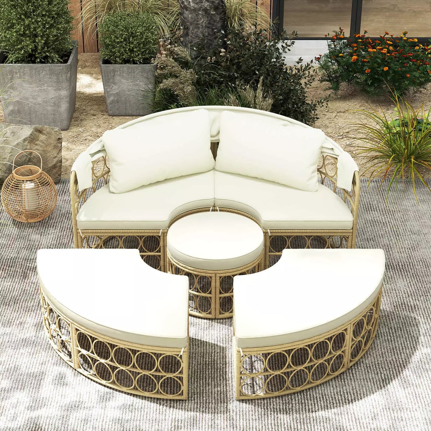 Damon Outdoor Patio Rattan Daybed With Canopy