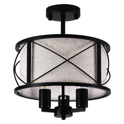 Fabric Drum Semi Mount Ceiling Light