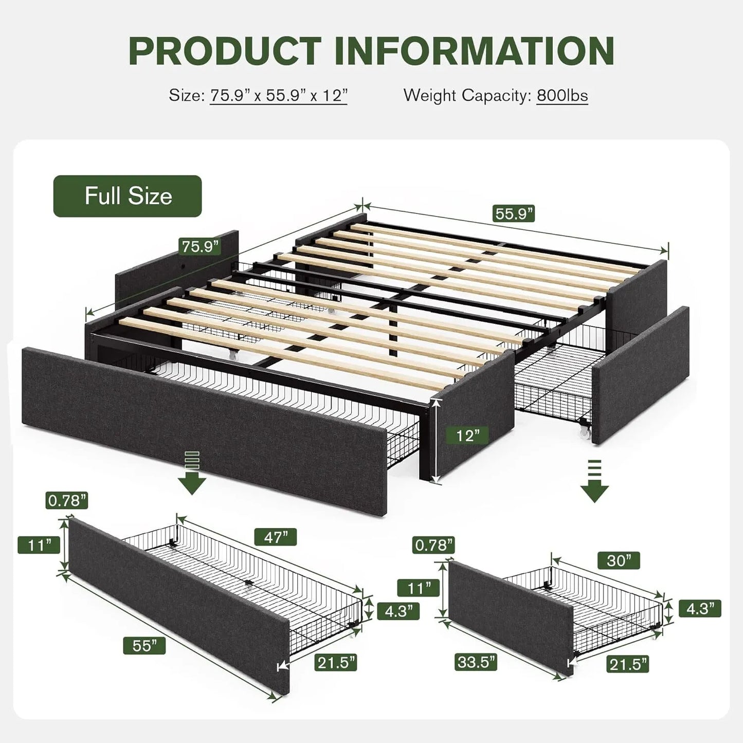 Edie Fabric Plateform Bed Frame With Storage