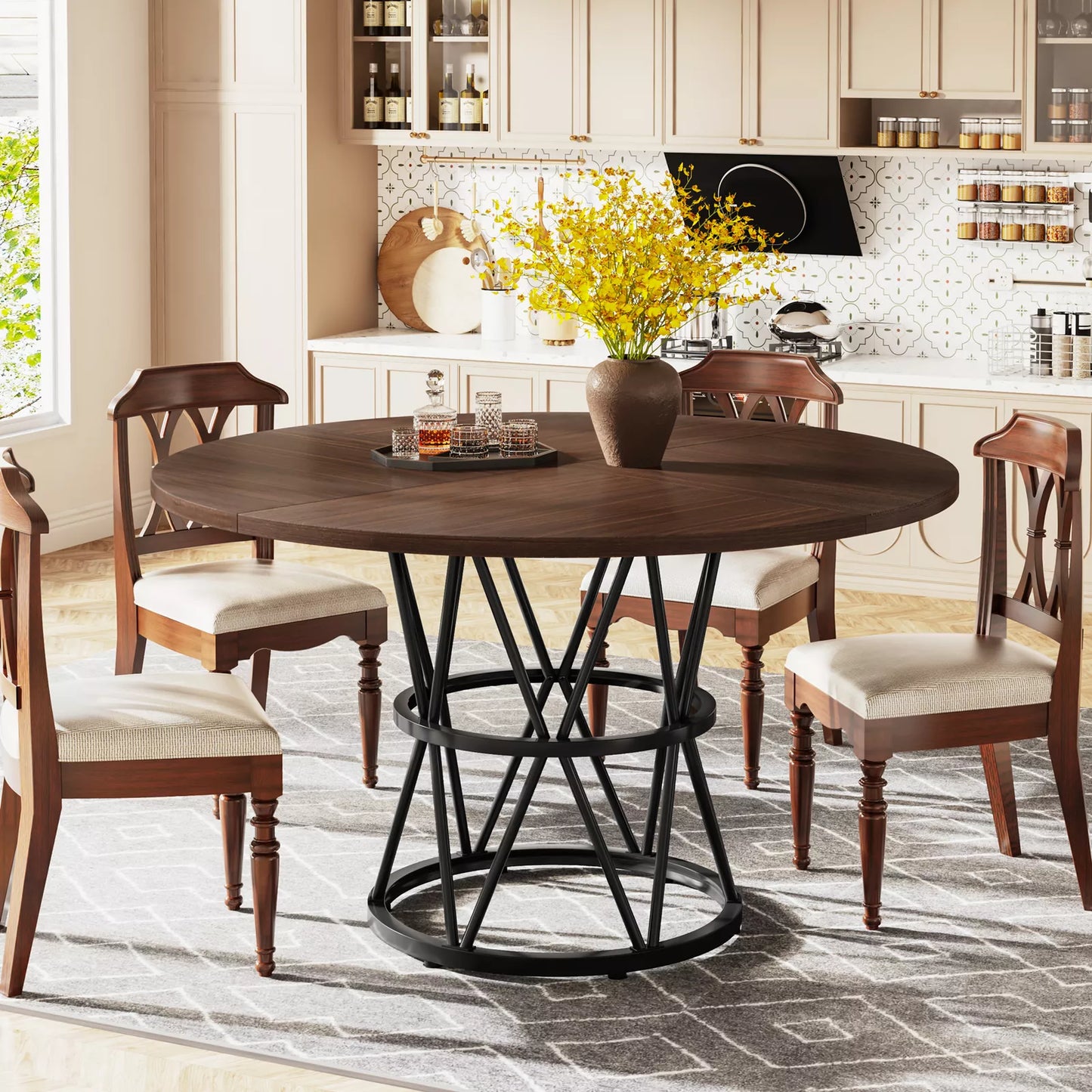 Ryan Round Rustic Farmhouse Dining Table For 4