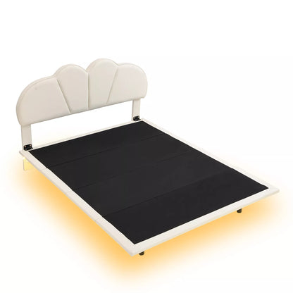 Full Leather Upholstered Floating Bed With Lights