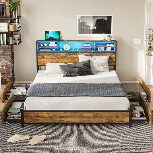 Otto Plateform Bed Frame With Storage & Light