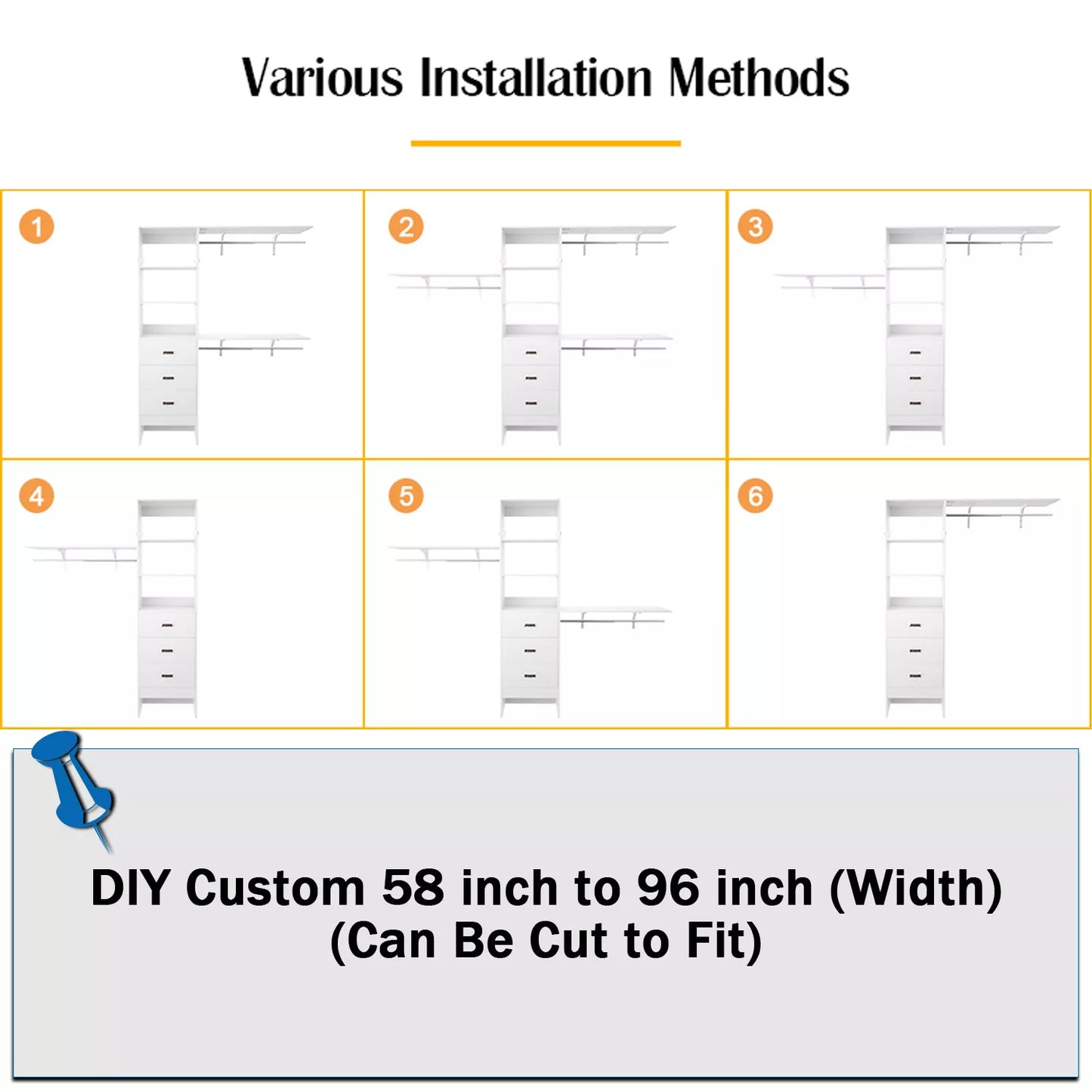 96" Walk In Closet System With Drawers