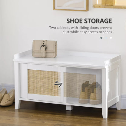 Rattan Small Entryway Shoe Storage Bench