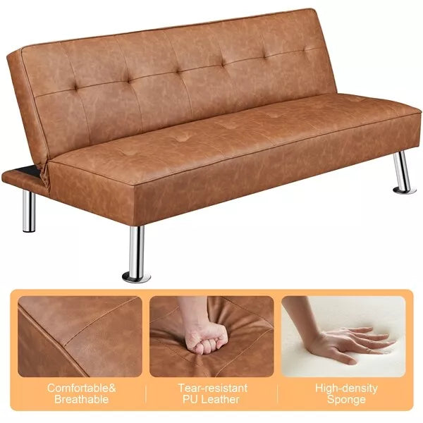 Boyer Leather Convertible Futon Sofa Bed