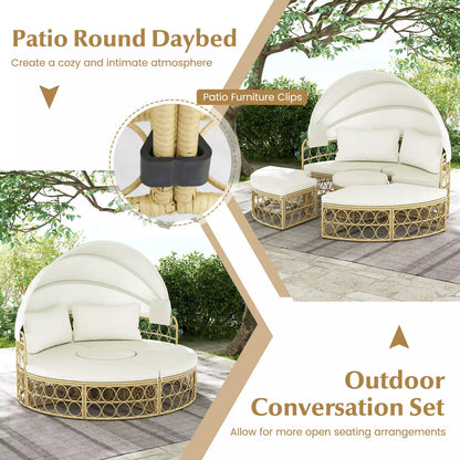 Damon Outdoor Patio Rattan Daybed With Canopy