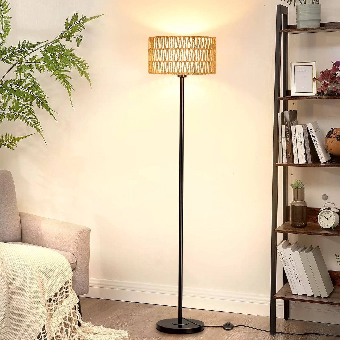 Boho Rattan Living Room Floor Lamp