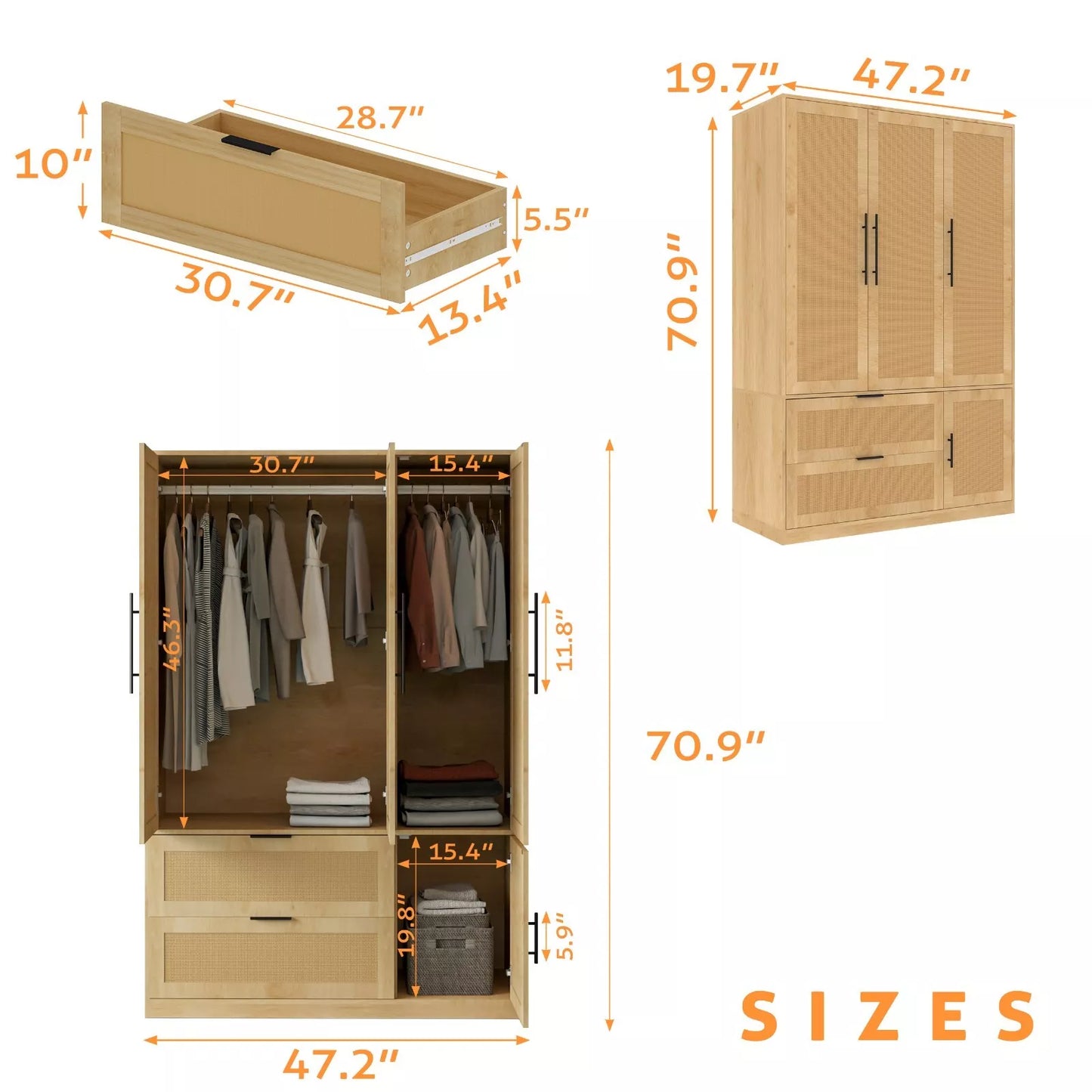 Maizie Rattan Armoire Wardrobe Closet