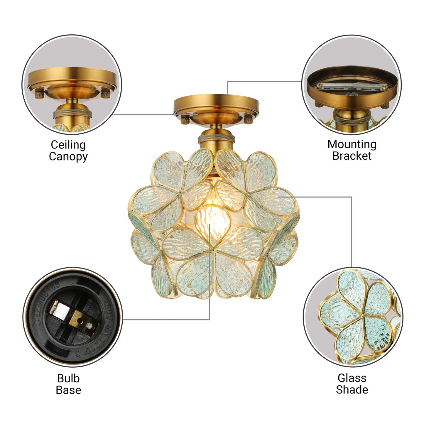 Vintage Flower Semi Mount Ceiling Light