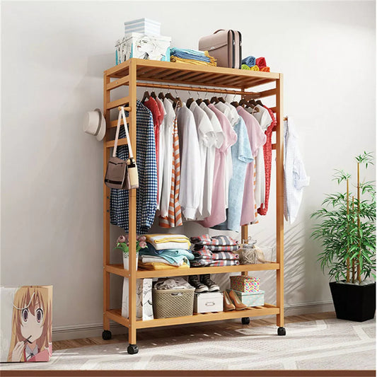 30" Heavy Duty Wood Wardrobe Clothes Rack