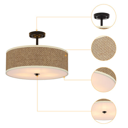 Rattan Semi Mount Ceiling Light