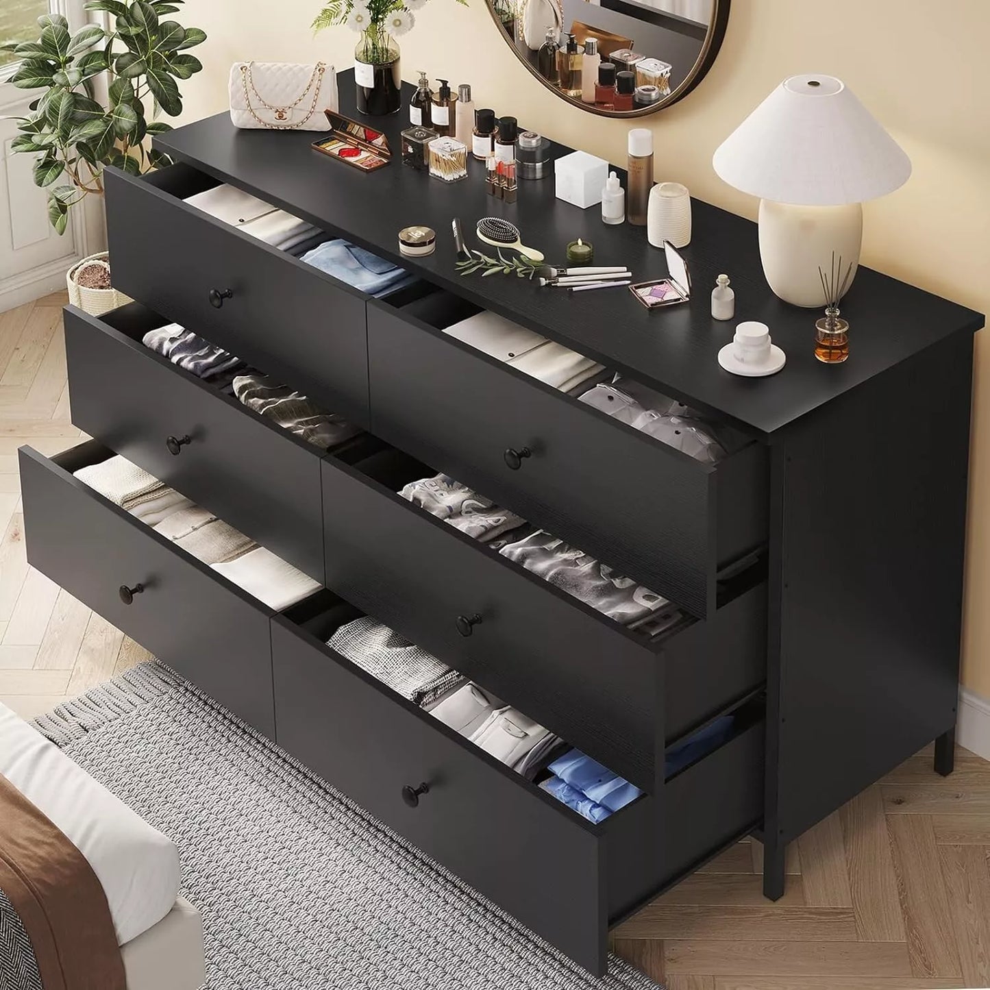 Aran Black Modern 8 Drawer Chest Dresser