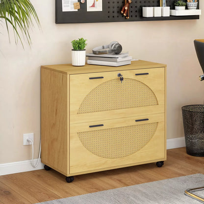 Rattan 2 Drawers Filing Cabinet With Lock