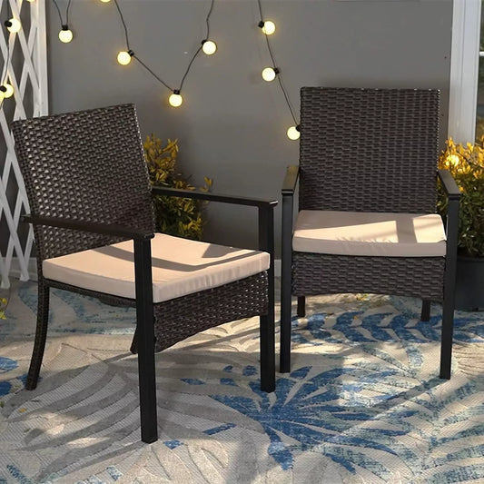 Outdoor Cushioned Wicker Patio Chair (Set of 2)