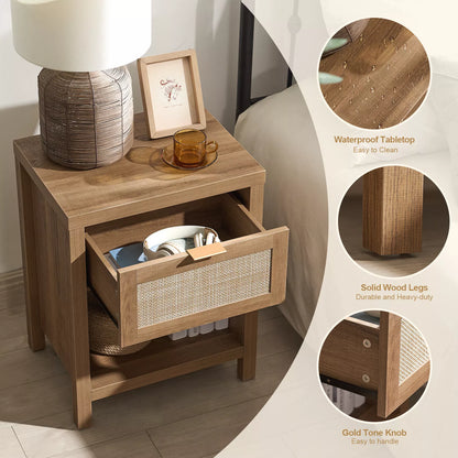 Duke Rattan Nightstand Table With Drawer