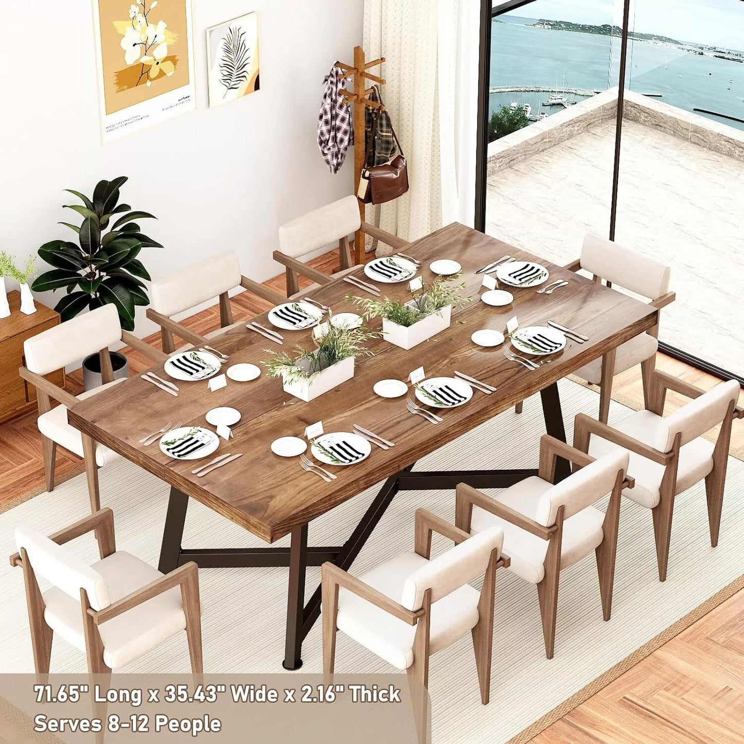 Doris Solid Wood Farmhouse Dining Table For 8