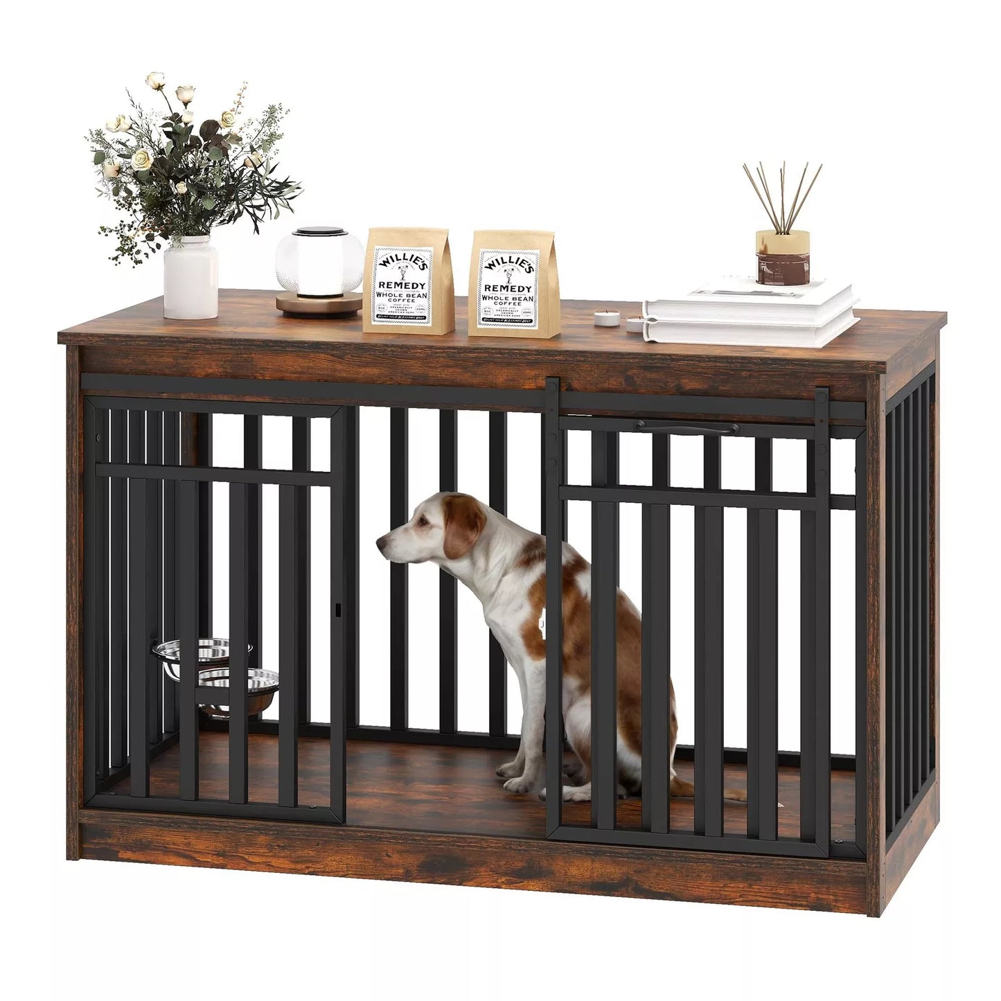 47.2" Nora Large Dog Crates Furniture With Bowl