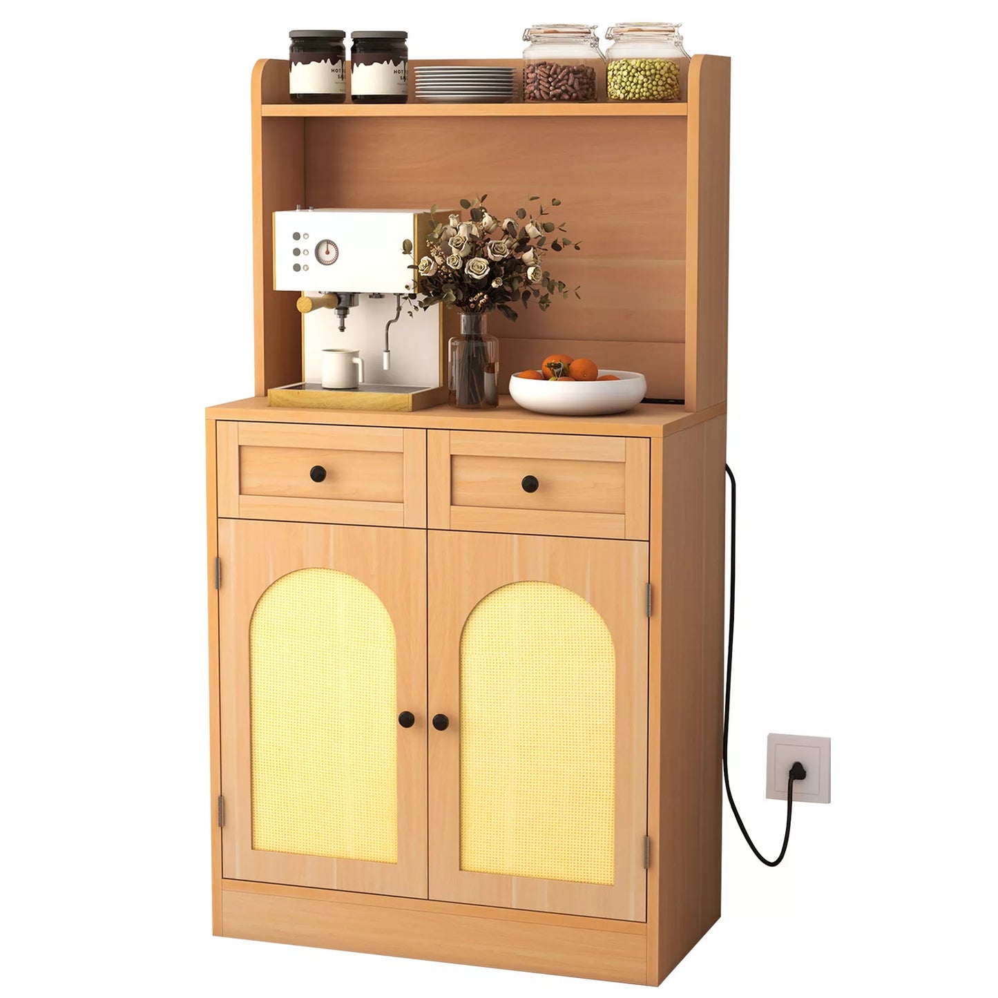 Bates Small Rattan Kitchen Pantry Cabinet Hutch