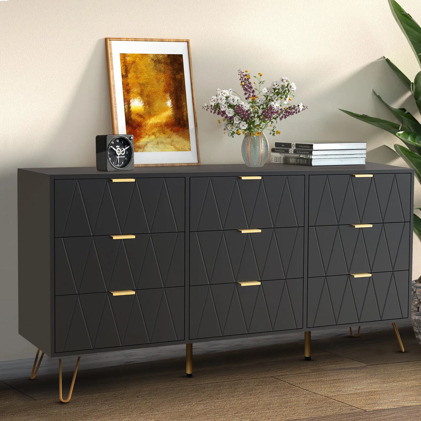 Cora Modern Wide 9 Drawer Chest Dresser