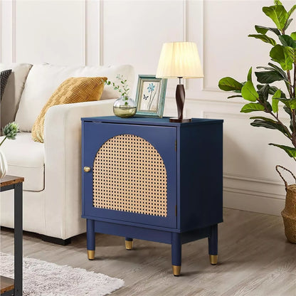 Briony Blue Rattan Nightstand Table