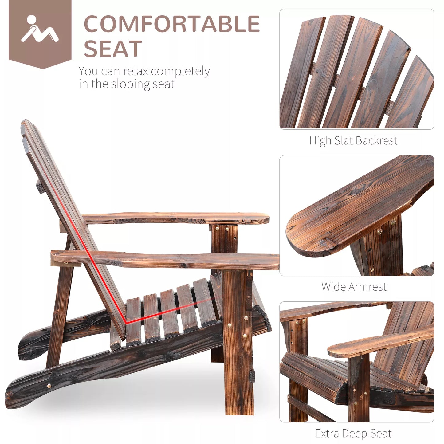 Outdoor Wood Adirondack Lounger Chair