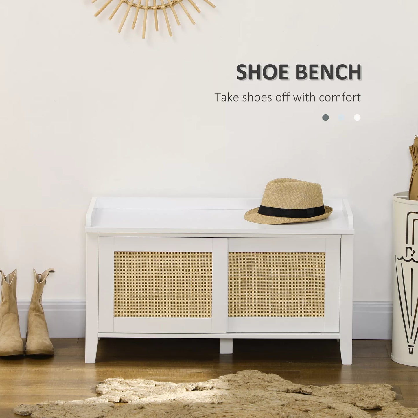 Rattan Small Entryway Shoe Storage Bench