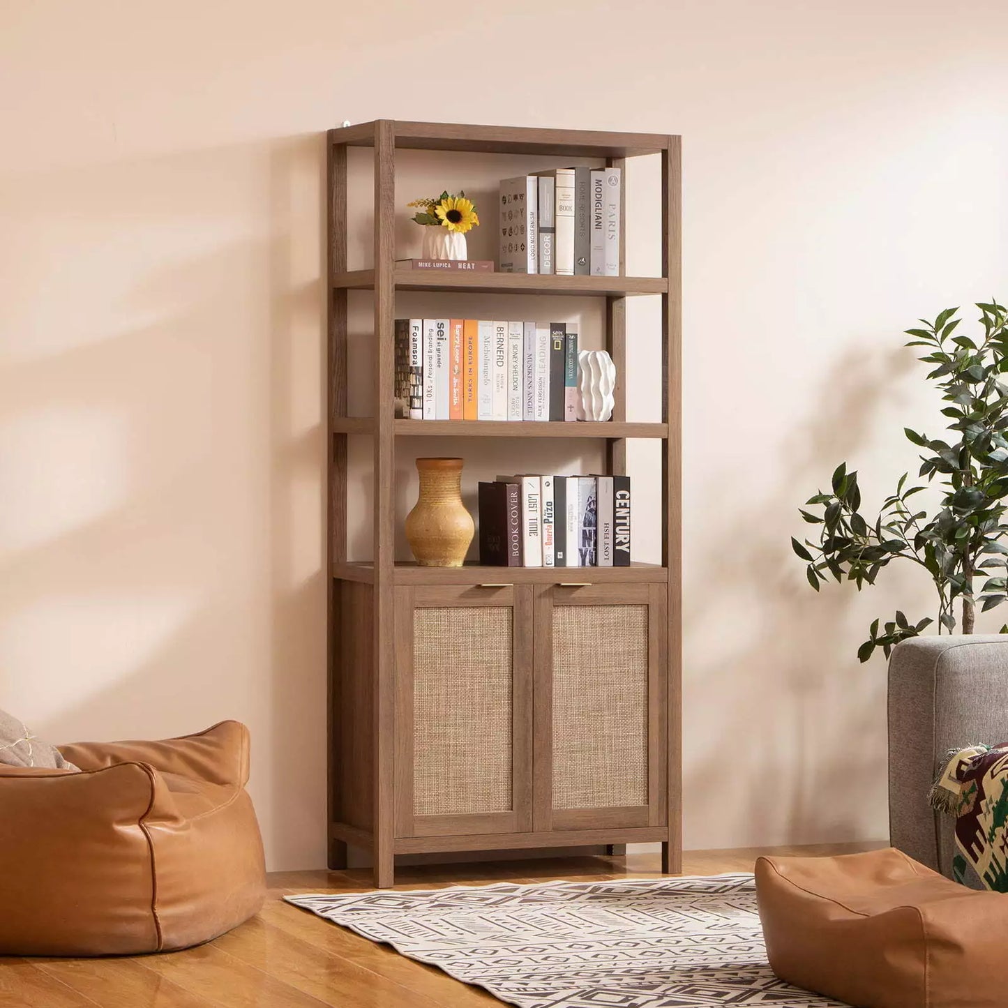 Maia Tall Rattan Bookcase Bookshelf