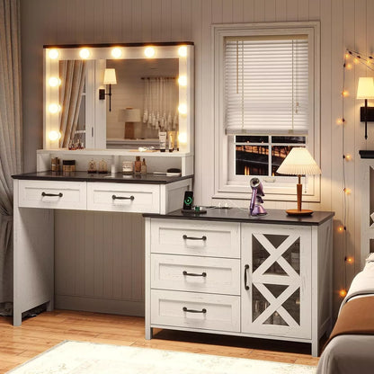 Nadine Vanity Makeup Desk w/ Mirror & Lights