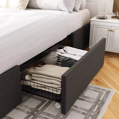 Edie Fabric Plateform Bed Frame With Storage