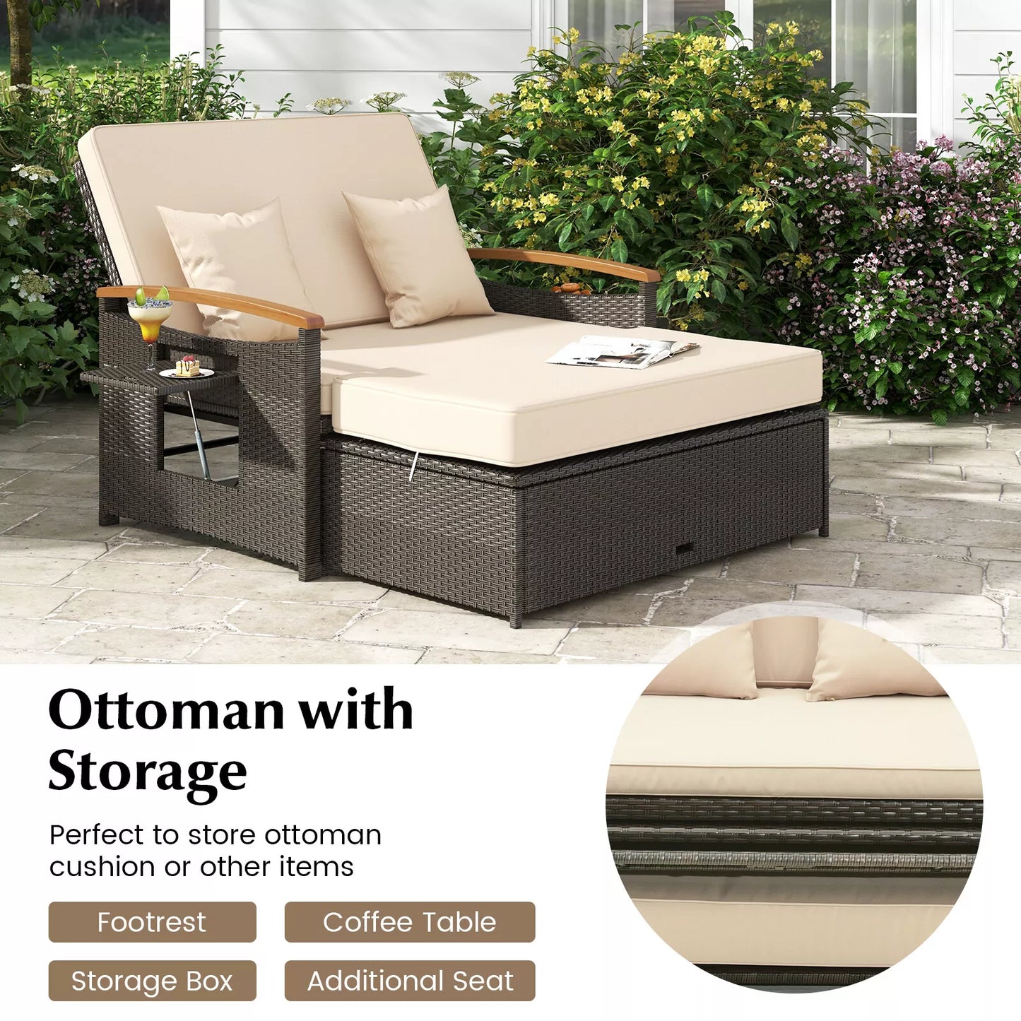 Oneal Outdoor Patio Rattan Daybed