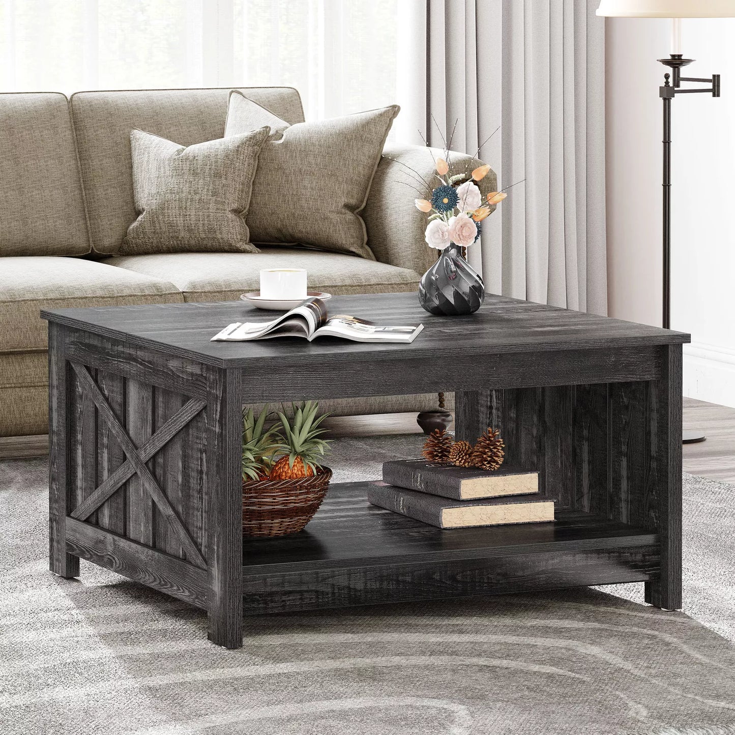 Myles Rustic Square Farmhouse Coffee Table